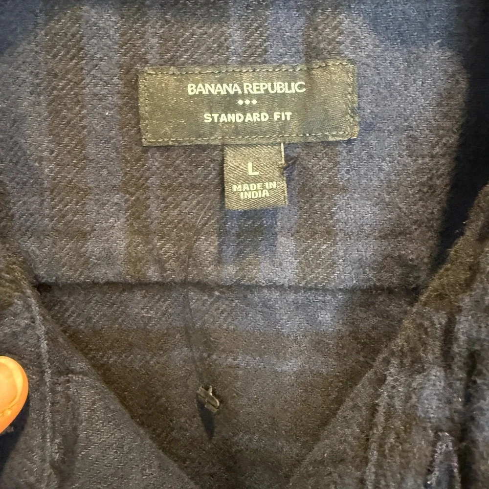 Banana Republic Heavyweight Flannel Shirt Mens Large Blue Black Standard Fit